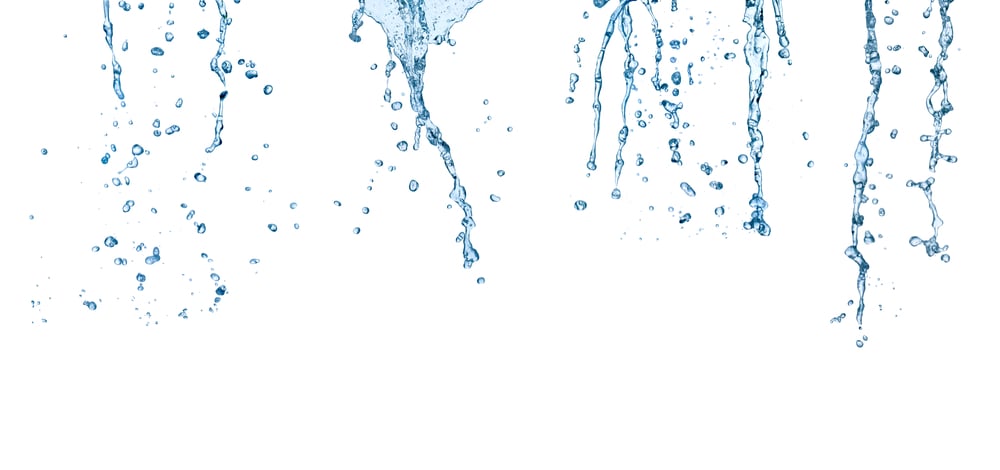 collection of various water splashes on white background. each one is shot separately